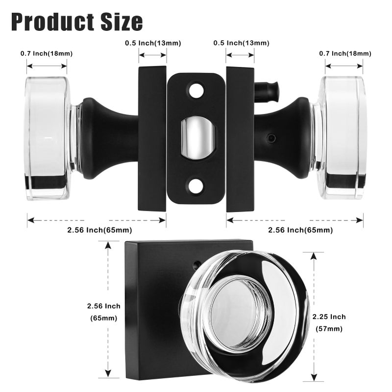 naubea Matte Black Door Knob Glass Door Knobs Interior Privacy Door Knobs with Lock for Bedroom and Bathroom Vintage Crystal Door Knobs - Image 5